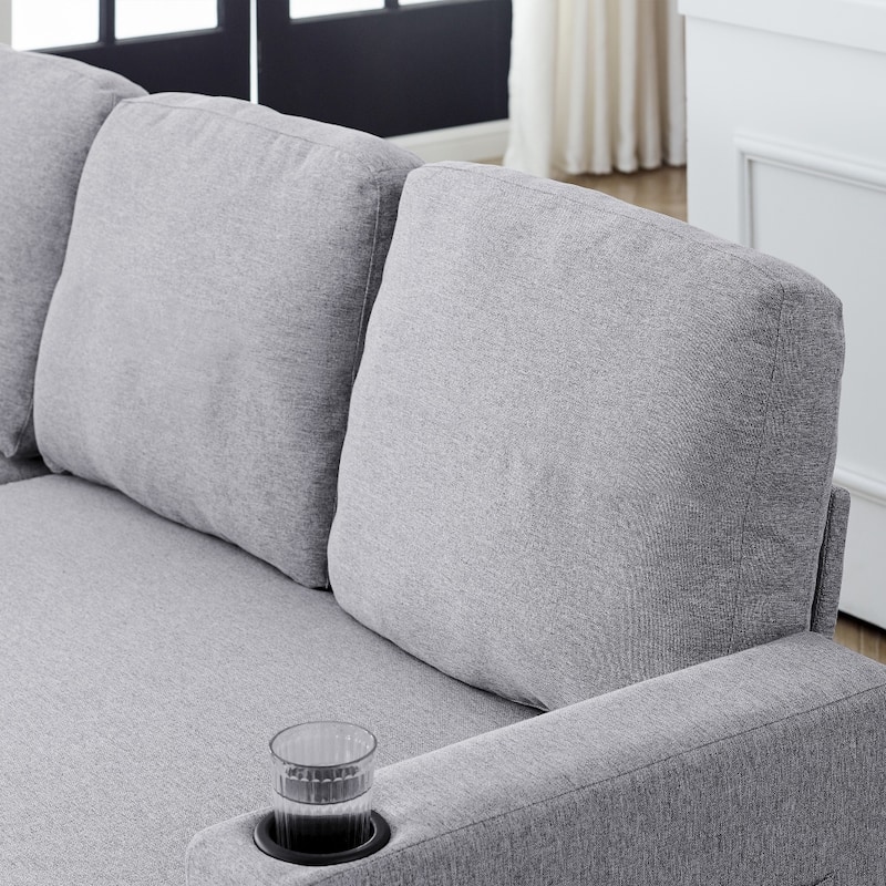 L-Shaped Comfortable Corduroy Combo Sofa with Pullout Bed and Storage