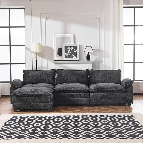 Full KD Double Cushion Chenille Sofa with Ottoman - On Sale - Bed