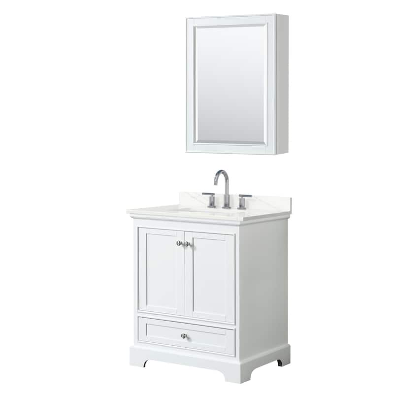 Wyndham Collection WCS202030S-QTZ-US3MED Deborah 30" Free Standing - White / Giotto Quartz Top / Polished Chrome