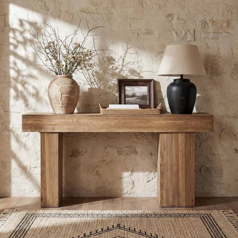 Solid Wood Console Table, 63-Inch Farmhouse Sofa Table Behind Couch with Artistic Legs for Entryway, Living Room, Hallway, Foyer