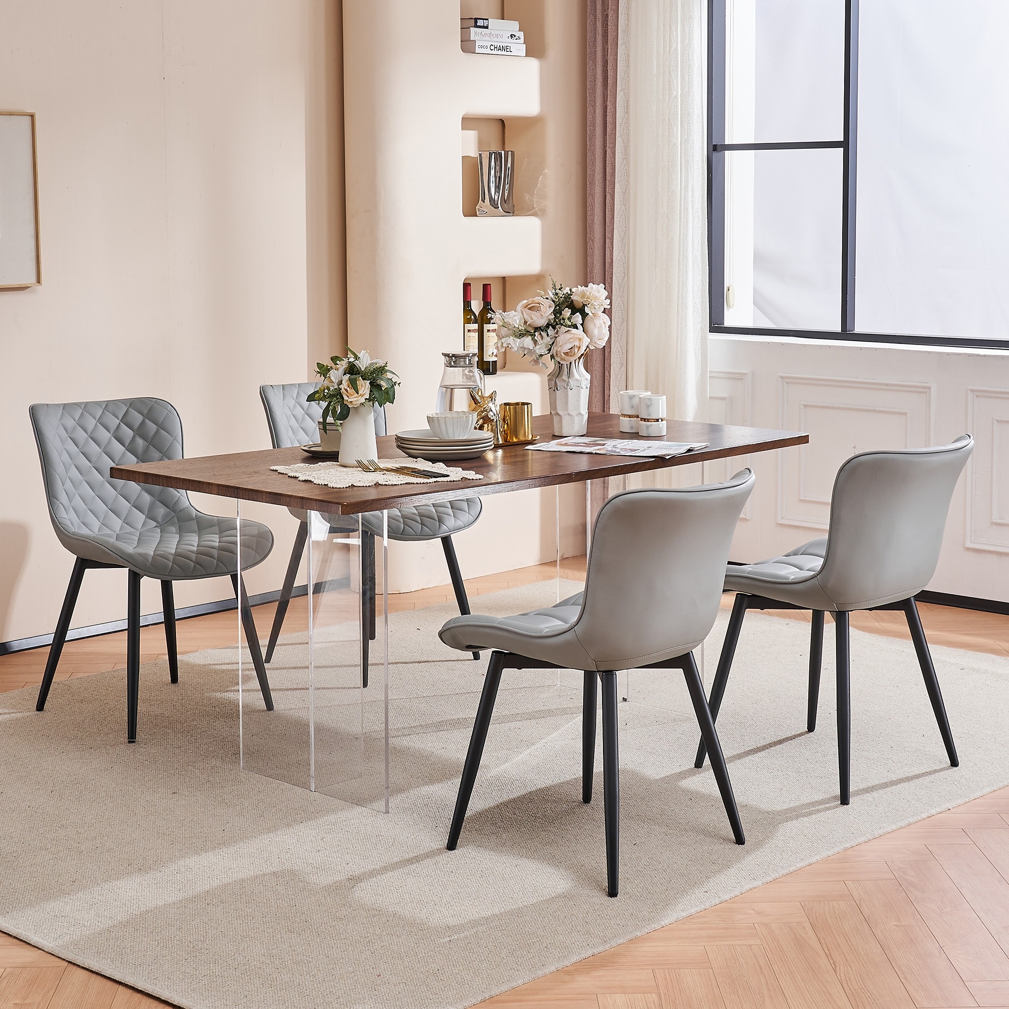 Dining Chairs Set of 2 Modern Leather Upholstered Dining Room