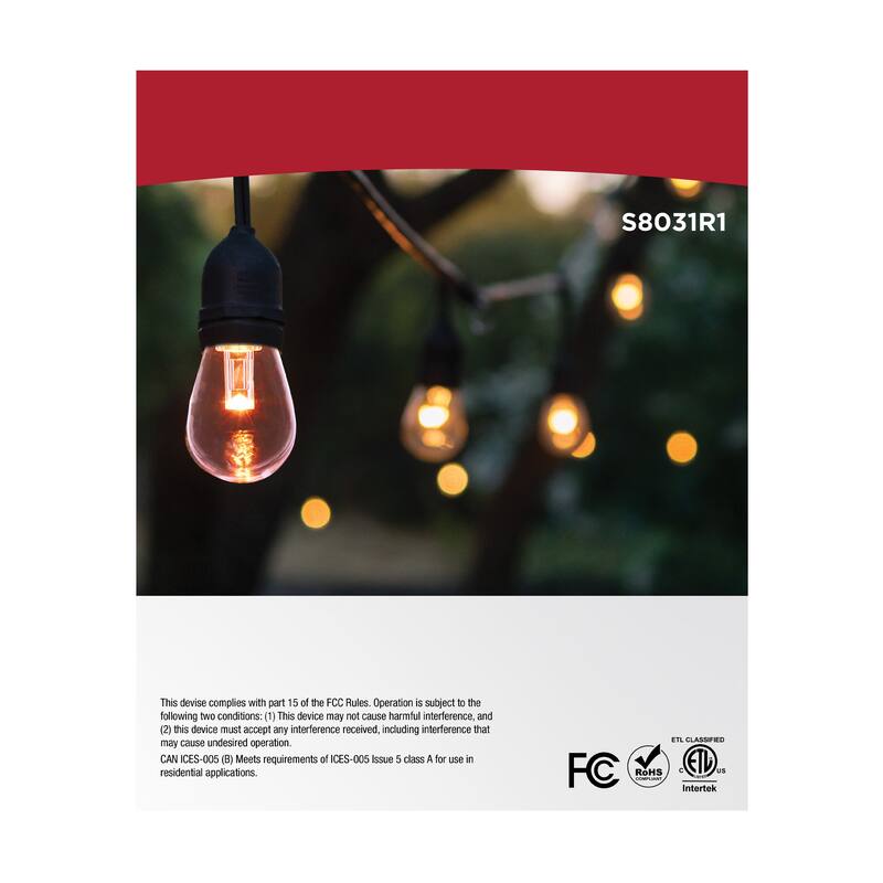 24 Foot LED String Light 12-S14 Lamps E26 RGBTW Infrared Remote Black 120V