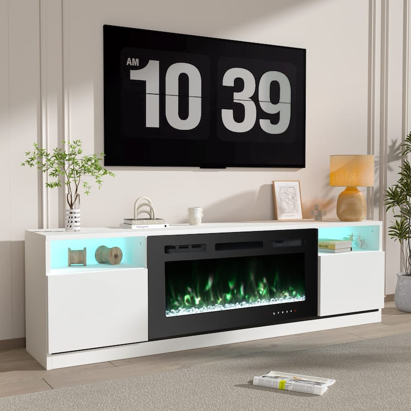 36'' Electric Fireplace TV Stand, Entertainment Center & TV Console for TVs up to 80'', Modern Fireplace Heater for Living Room - White - 70" Stand + 36" FP