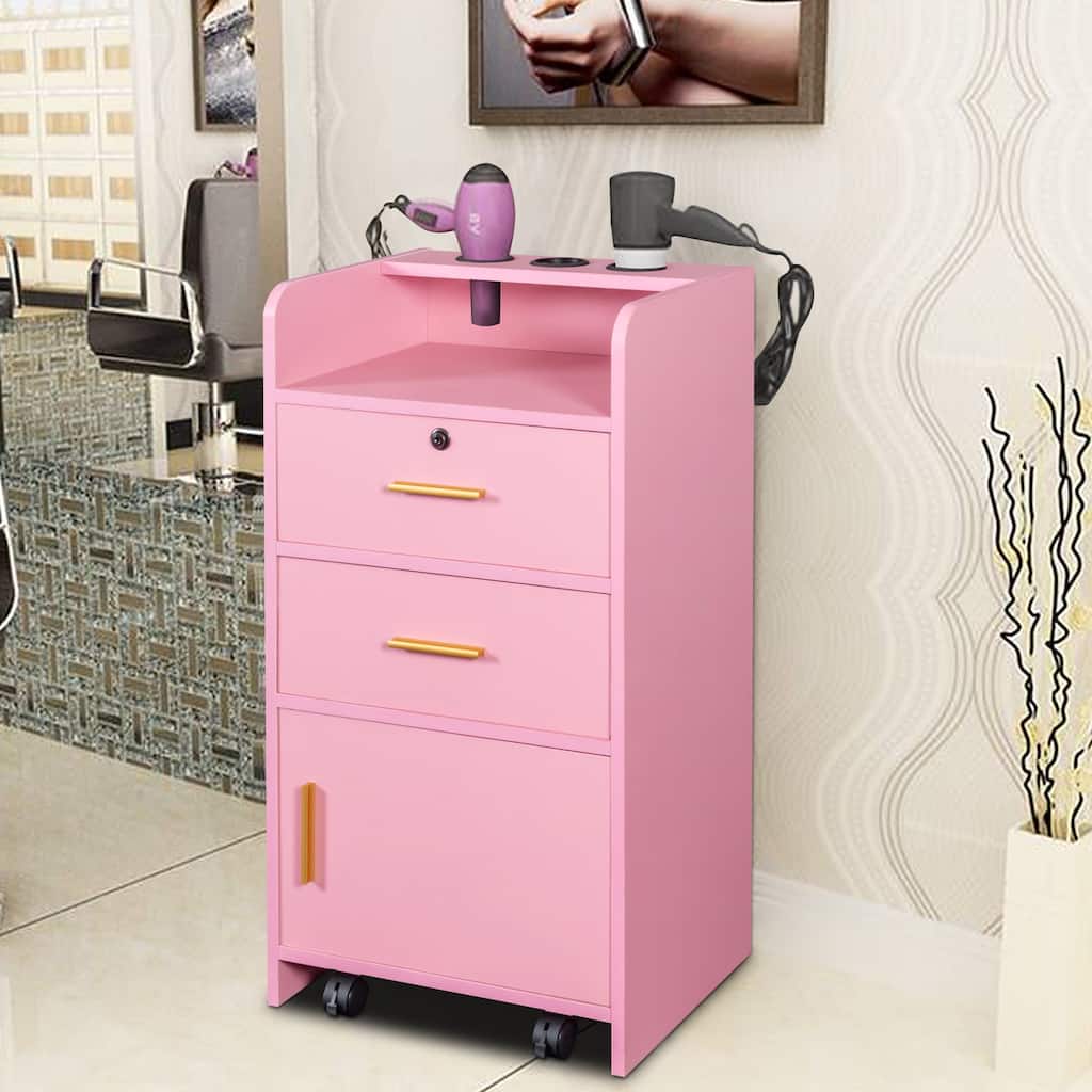 Beauty Salon Station with Wheels, Drawers, 3 Hair Dryer Holders - W16.93*D13.78*H31.10