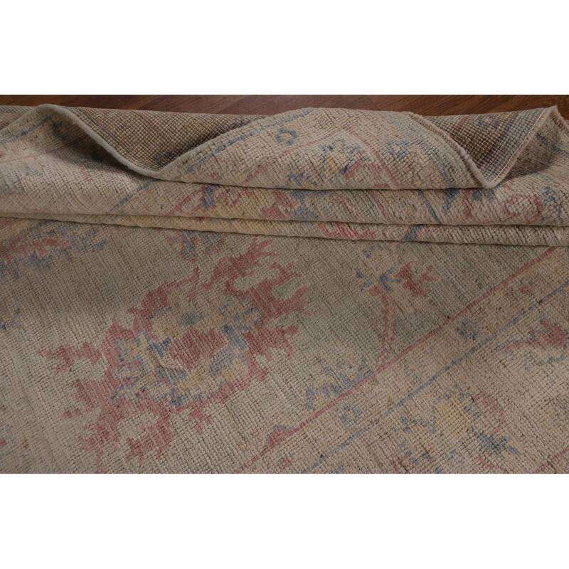 Light Green Oushak Vegetable Dye Turkish Area Rug Handmade Wool Carpet - 5'2"x 7'3"