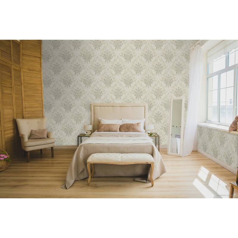 Galerie Wallcoverings Serene Collection Metallic Ornamental Damask Vinyl on Non-woven Wallpaper Roll