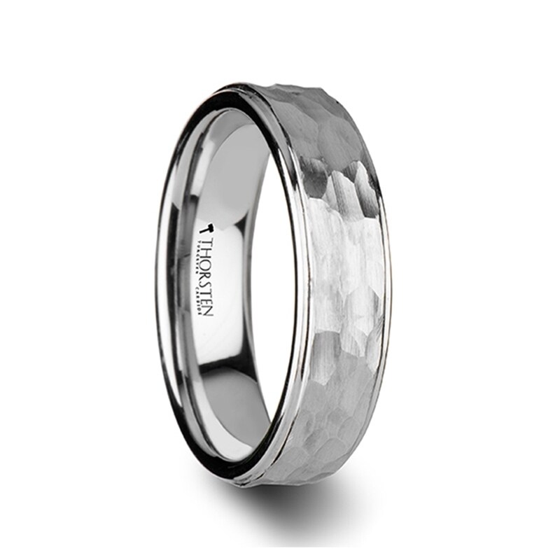 Shop Thorsten Winston Tungsten Rings For Men Tungsten Wedding Ring Band Raised Hammered Finish And Polished Step Edges 4mm On Sale Overstock 17568201