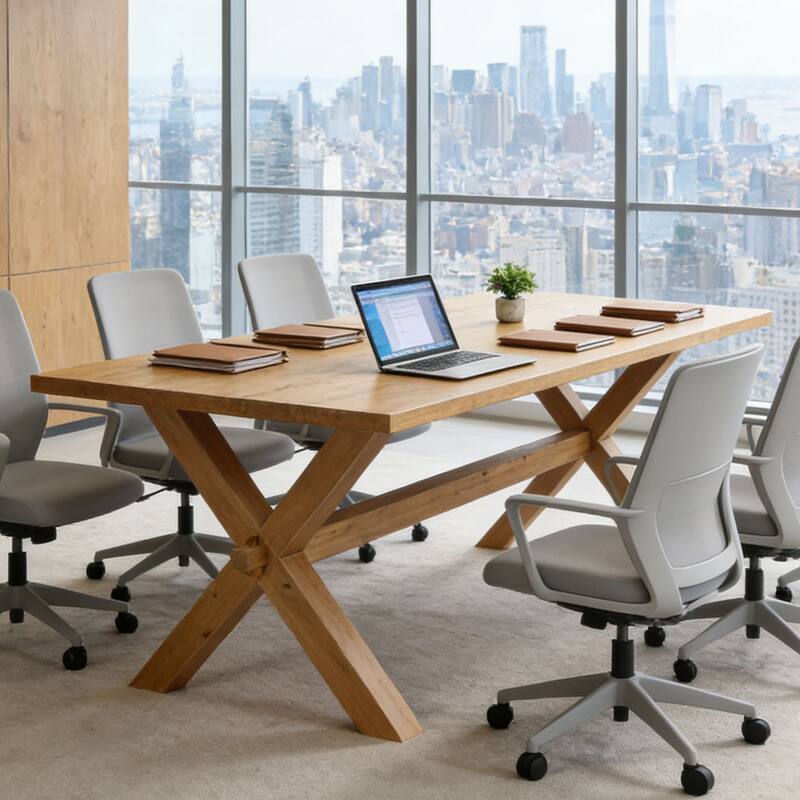 5.24 ft Wood Conference Table with Large Tabletop - Brown