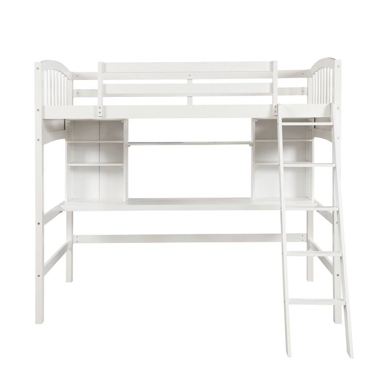 Twin Size Loft Bed with Built-In Desk and Storage Shelves, Sturdy Frame