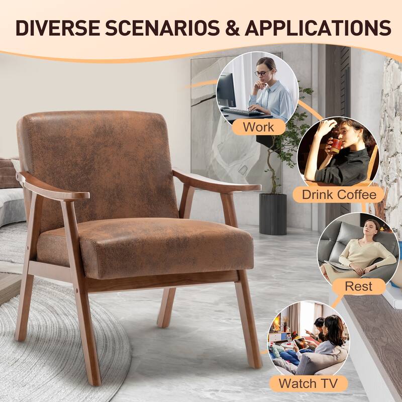 Mid-Century Modern Accent Chair with Solid Wood Frame, Set of 1