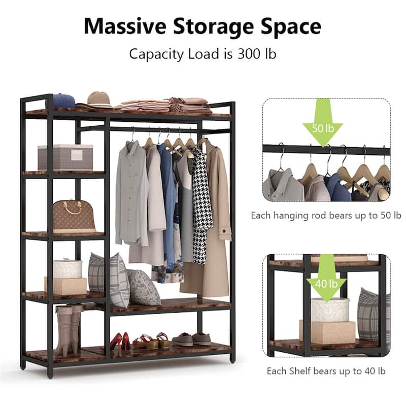 Black/ White Modern Clothes Garment Rack,Metal and Wood Closet Rack Closet Organizer System with Hanging Rod and Shelf
