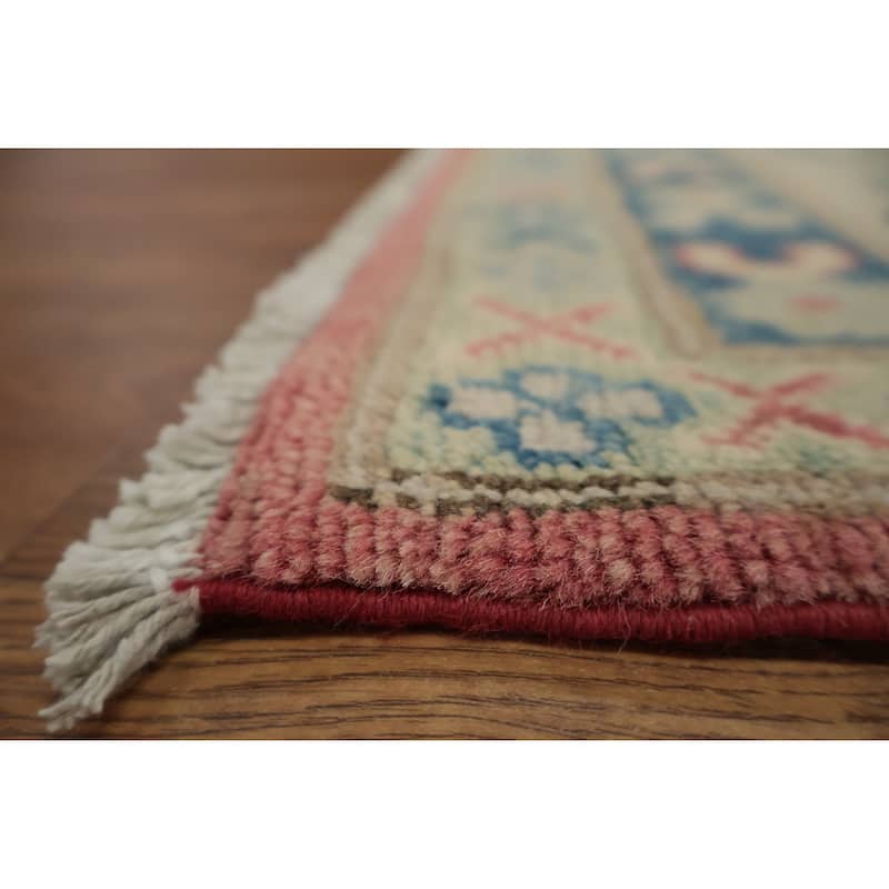 Hand Knotted Oriental 100% Wool Carpet Traditional Geometric Pink Kazak Area Rug - 10' 11'' X 8' 4''
