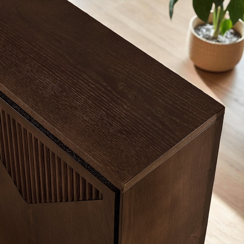 39" V-Shape Fluted Storage Cabinet, Mid Century Modern Buffet Sideboard with Outlet Holes for Entryway Kitchen