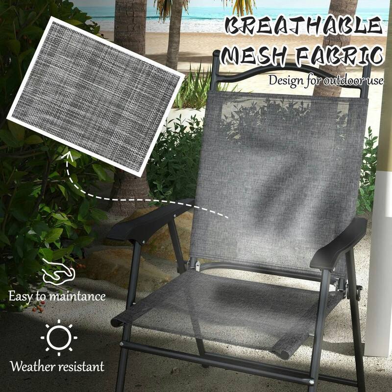 4-Piece Folding Camping Chair Set, Mesh Seats, Armrests for Lawn Patio