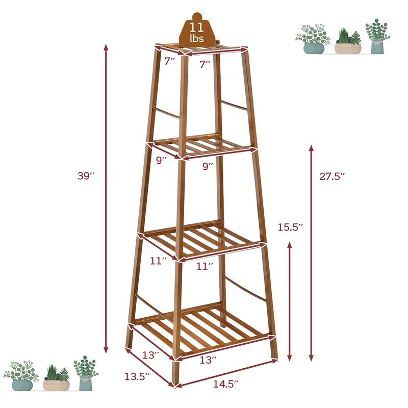 Costway Bamboo Tall Plant Stand Pot Holder Display Shelving Unit - 14.5'' x 13.5'' x 39''