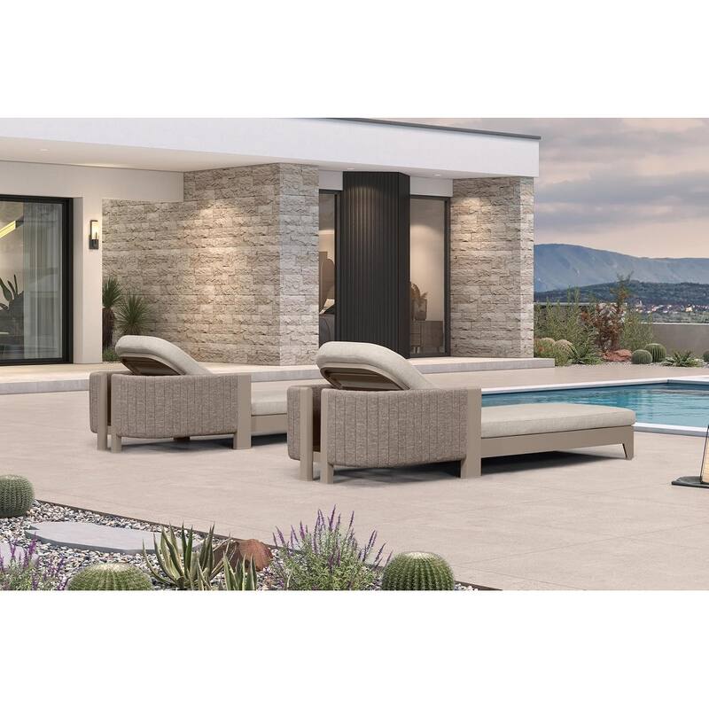 PURPLE LEAF Aluminum Adjustable Chaise Lounge with Cushion, Set of 2, for Poolside Sunbathing, Shale Color