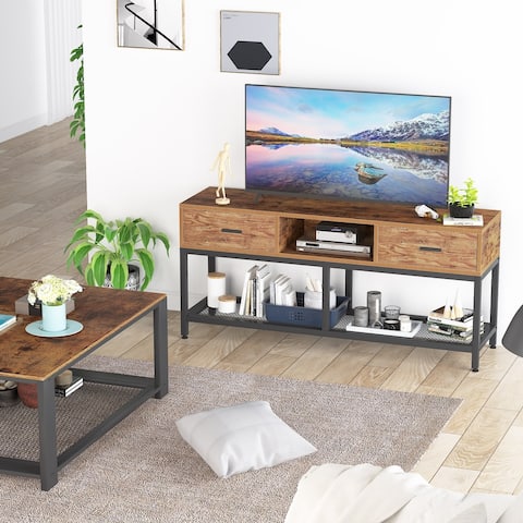 3-Tier TV Stand TV Console Table for TVs up to 65 Inch with 2 Drawers