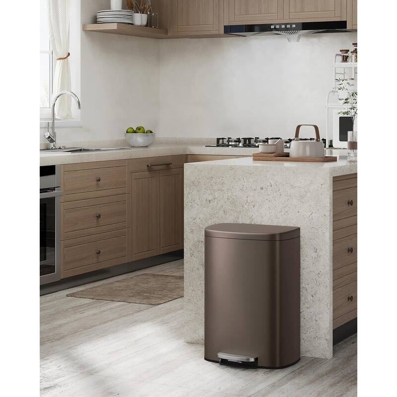 13.2 Gallon and 2.6 Gallon Stainless Steel Trash Can Combo Set with Removable Inner Drum for Kitchen, Bathroom, Office