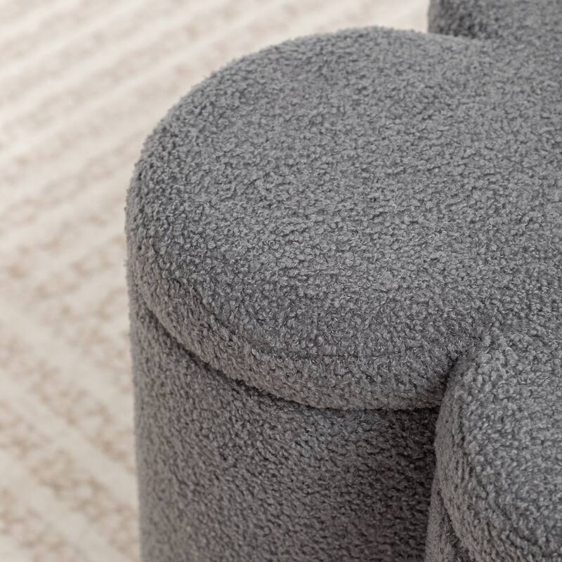 SEYNAR Modern Glam Teddy Velvet Flower Shape Storage Ottoman