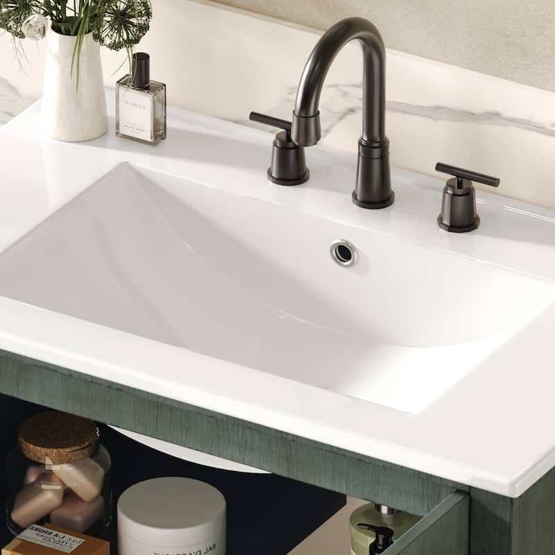 Christopher Knight Home - 30" Vintage Bathroom Vanity with Ceramic Sink & Adjustable Storage Shelves