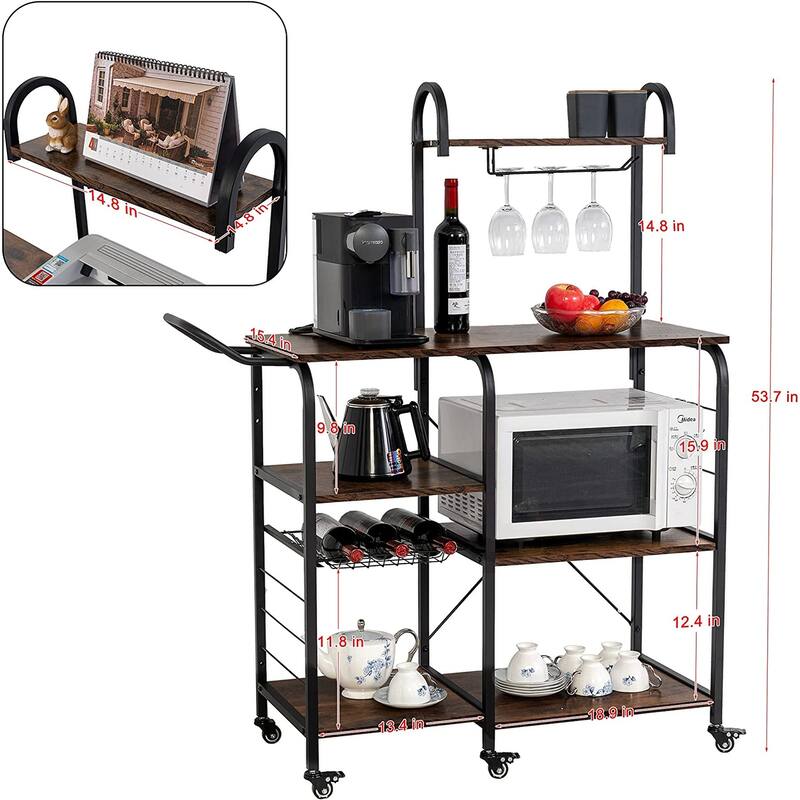 Storage Bar Cart Kitchen Shelf Serving Cart With Wine Rack