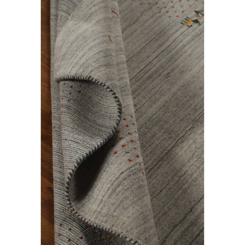 Gabbeh Indian Rug Hand-Knotted Oriental Grey Wool Carpet - 5'1" x 7'8"