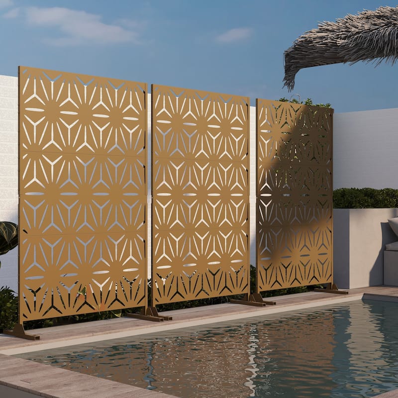 Outdoor Privacy Screen with Stand for Patio Garden Metal Fence