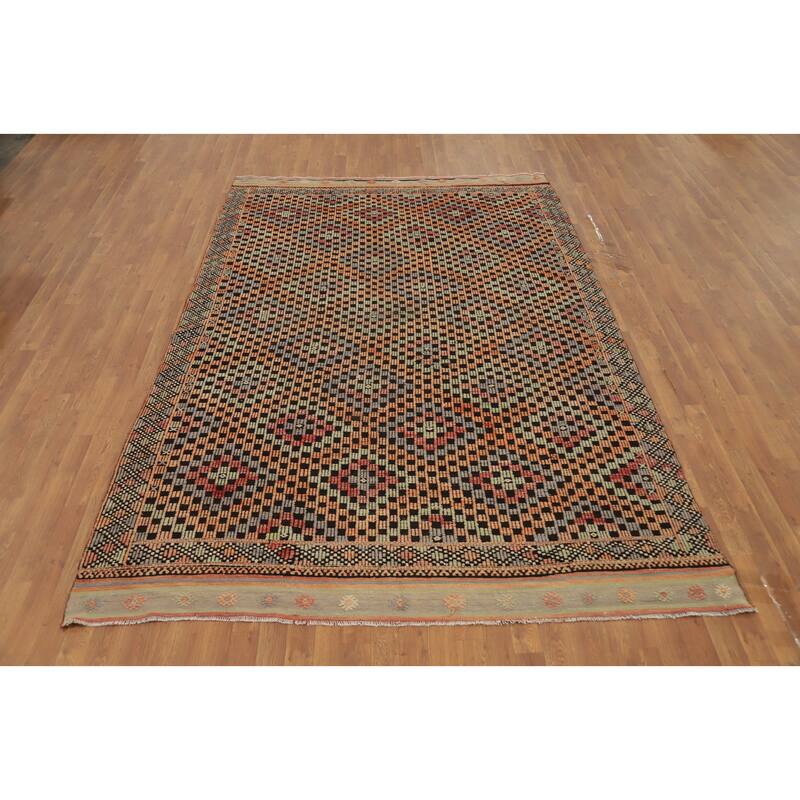 Hand Woven Oriental 100% Wool Carpet Southwestern Tribal Multi-Colored Kilim Area Rug - 9' 11'' X 6' 10''