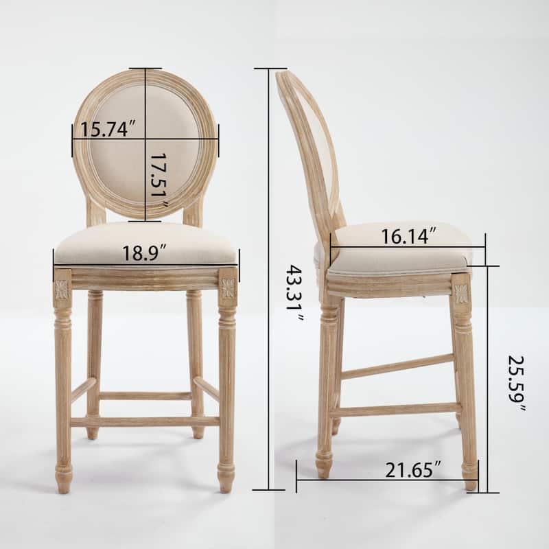 French Country Cotton Linen Barstools Set of 2 （25/29 Inch Seat High）