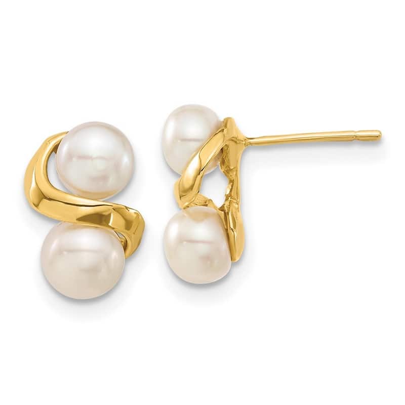 Curata 14k Yellow Gold 5-6mm White Button Freshwater Cultured Pearl Earrings and Pendant Necklace Set
