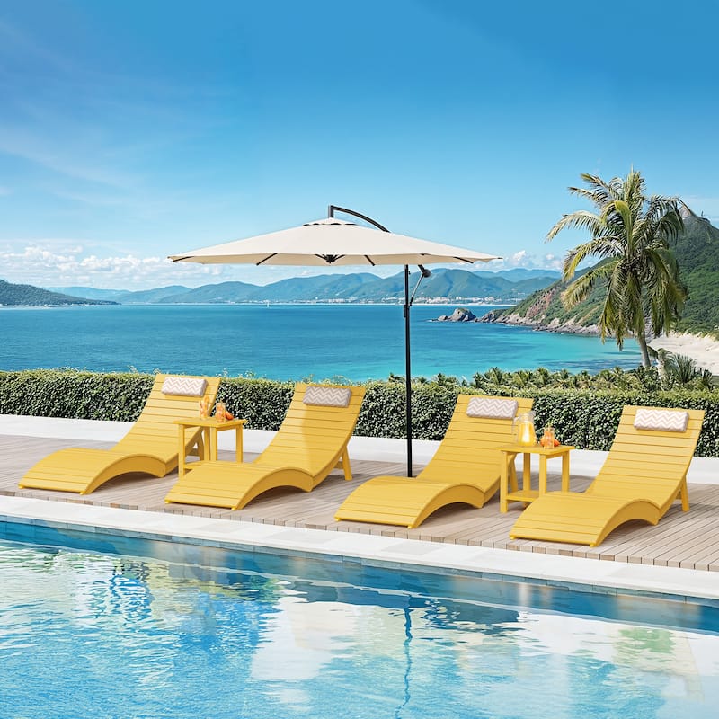 Set of 4 Weather-Resistant Folding Patio Pool Chaise Lounge Chairs - Yellow