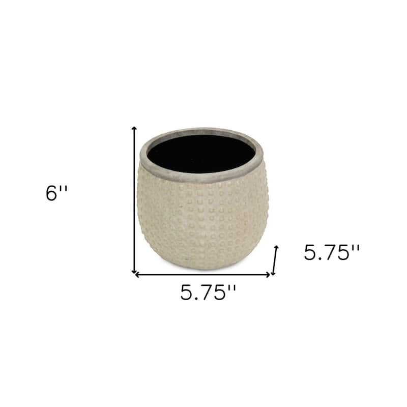 HomeRoots 6" Beige Dot Ceramic Indoor Outdoor Round Pot Planter