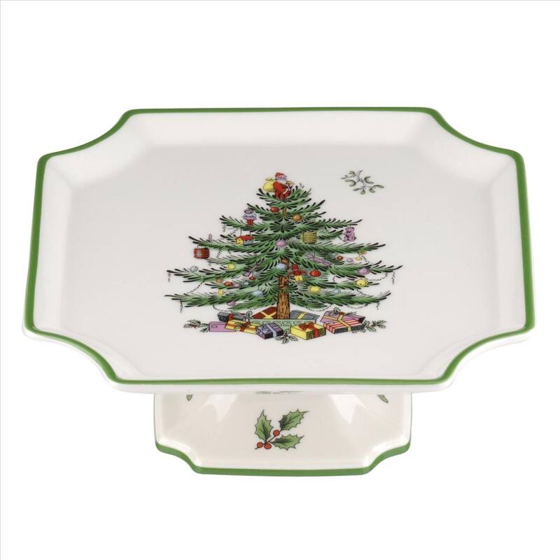 Spode Christmas Tree Footed Square Cake Plate - 6.5 Inch