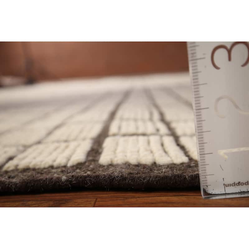 All-Over Checkered Moroccan Modern Large Rug Hand-Knotted Wool Carpet - 12'0"x 18'7"