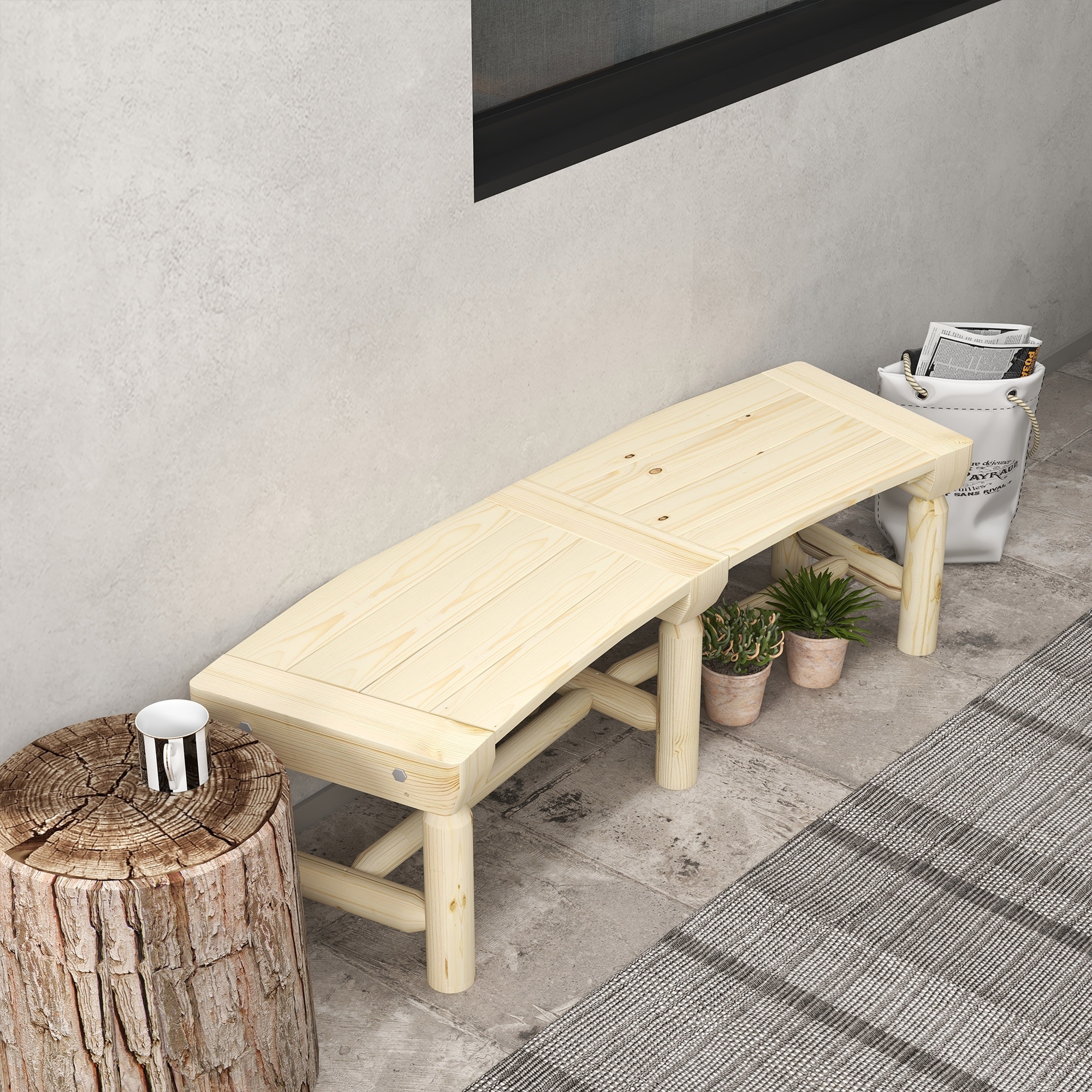 Outsunny Wooden Garden Bench, Semicircular Round Outdoor Tree Bench