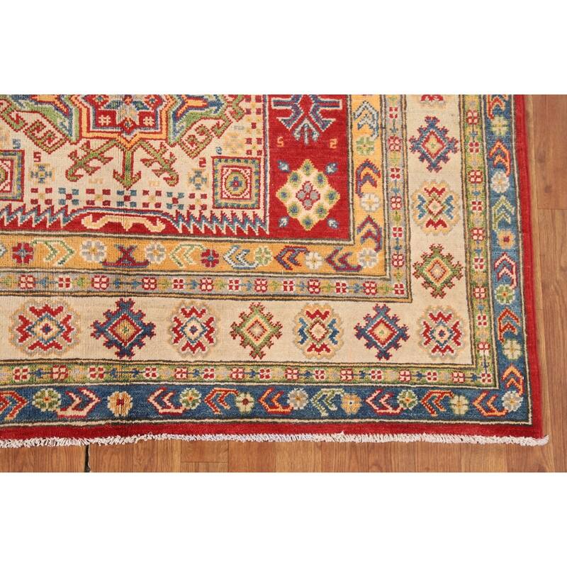 Geometric Kazak Area Rug Handmade Wool Carpet - 5'0" x 7'4"