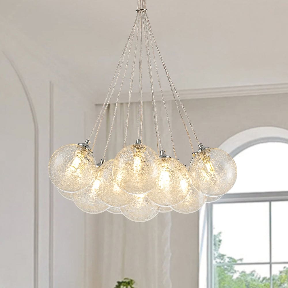 Chrome 13-Light Glass Globe Cluster Bubble Chandelier