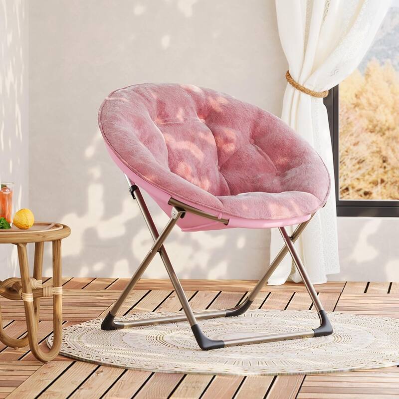 Foldable Comfy Plush Saucer Chair for Adults for Bedroom, Dorm, Gaming, Small Spaces, Light Pink - Pink