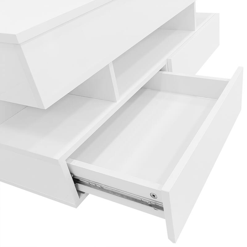 Lift-Top Coffee Table with 2 Drawers, Modern Center Table with Hidden Storage Compartment and LED Lights for Living Room