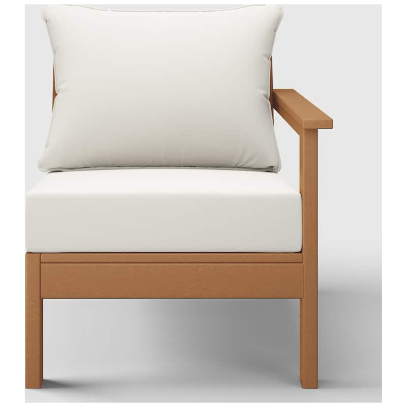 Birchwood All Weather HDPE Outdoor Patio Deep Seating Teak Right Arm Facing Chair With Cushions (1-Piece)