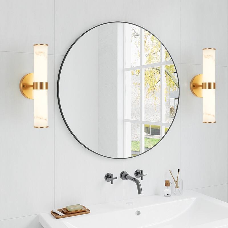 Set of 2 Resin Wall Lights with Imitation Marble Texture & Iron Metal Frame – Elegant Indoor Lighting - Gold