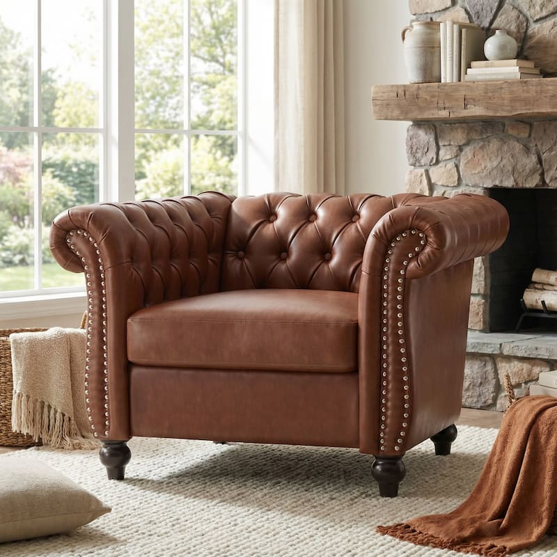 Christopher Knight Home - Silverdale Traditional Chesterfield Club Chair - Dark Brown - PU
