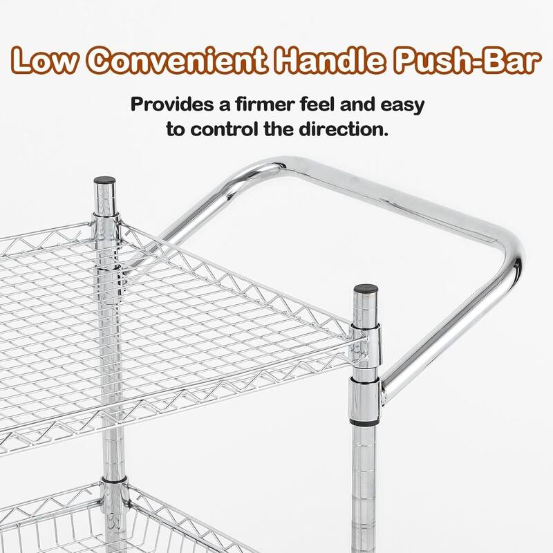 3 or 2-Tier Commercial Grade Rolling Service Kitchen Cart for Home and Office Use - N/A