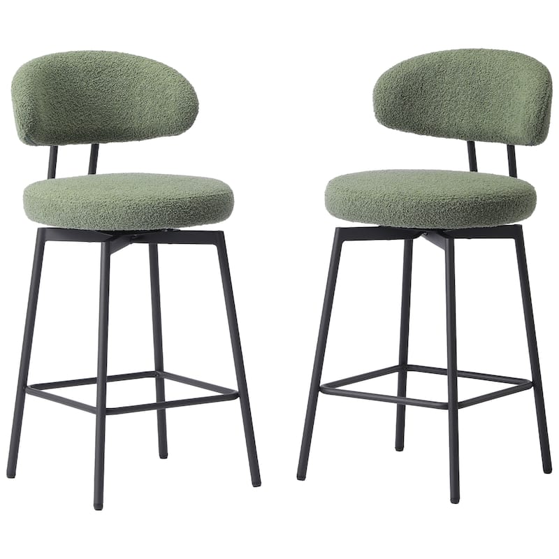 Bayville 27 Inch Faux Shearling Fabric Upholstered Swivel Counter Stool (Set of 2) - Ice Green
