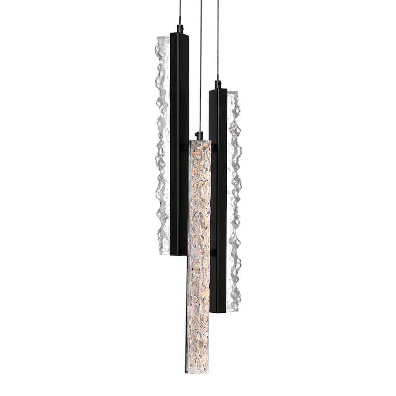 Stagger Integrated LED 6in Black Mini Pendant with Handcrafted Glass