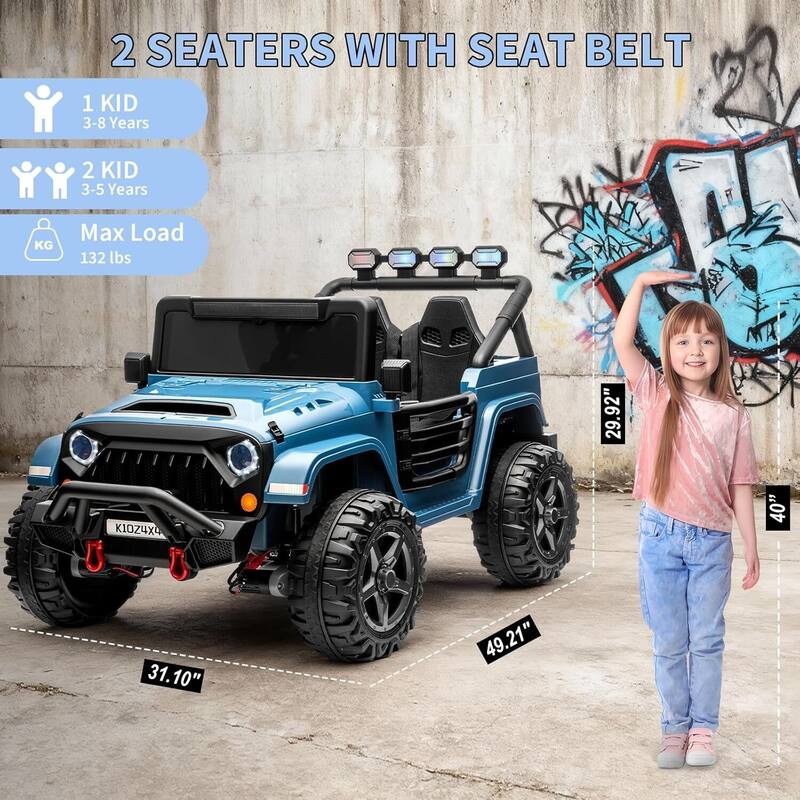 24V 2 Seater Electric Ride on Toys Truck for Kids Best Gift, Lake Blue