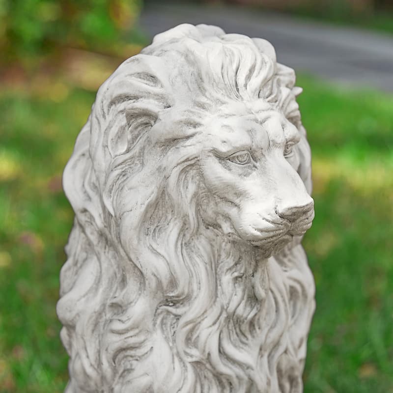 Glitzhome 20.75"H MGO White Guardian Sitting Lion Statue Porch Sculpture Indoor Outdoor