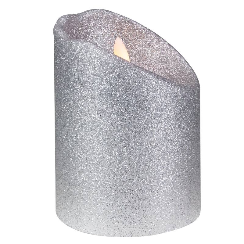 4" LED Silver Glitter Flameless Christmas Decor Candle
