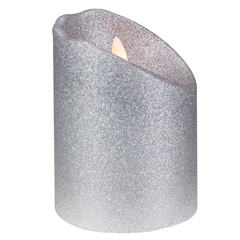 LED Flameless Flickering Pillar Christmas Candle - 4" - Silver