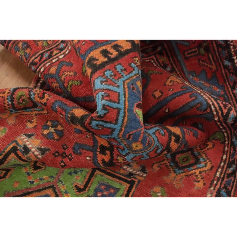 Hand Knotted Oriental 100% Wool Carpet Traditional Geometric Oranges & Rust Heriz Runner Rug - 10' 1'' X 3' 2''